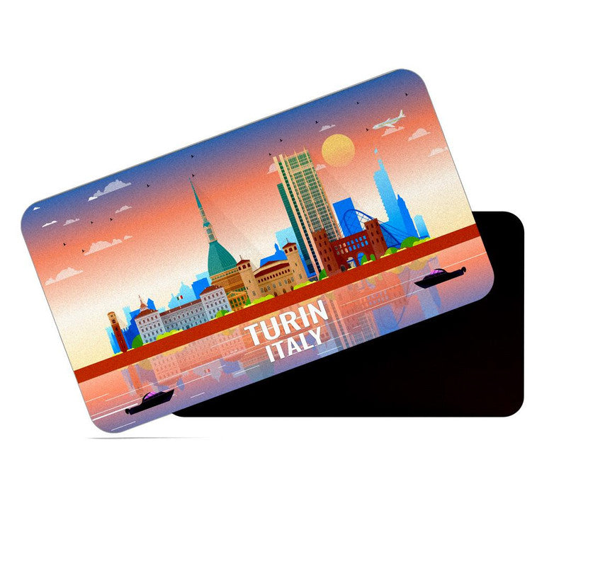 dhcrafts Rectangular Rubber Fridge Magnet / Magnetic Card Multicolor Italy Turin Design Pack of 1 (8.6cm x 5.4cm)